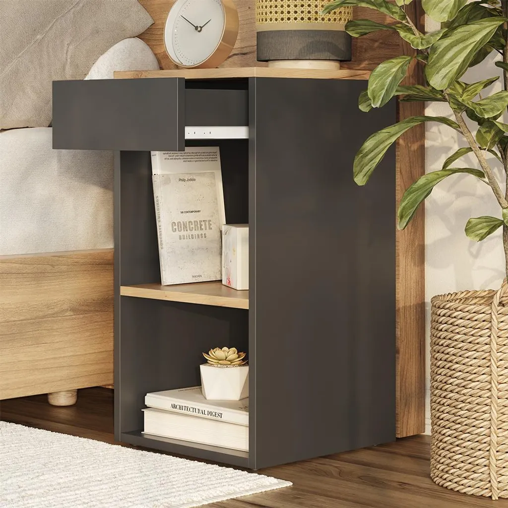 Table de nuit Vicco Dany stable et robuste Anthracite/Chêne Doré Set de 2