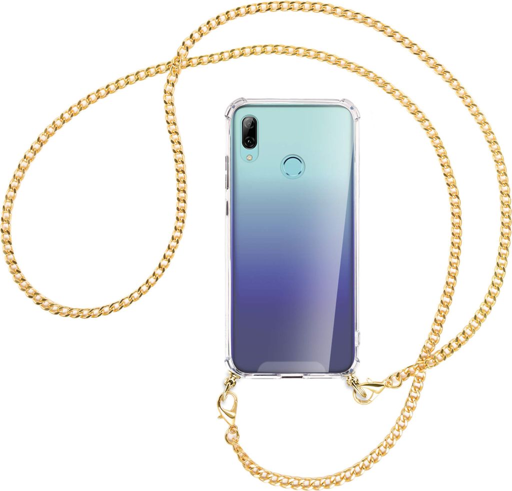 Handykette Backcover-Schutzhülle mit Band (Metall goldfarben) für Huawei P Smart 2019 / Honor 10 Lite - goldfarbene Kette