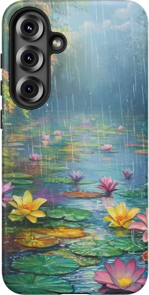 Bunte Lotusblumen im Regen – Handyhülle Kompatibel mit Galaxy S25 Plus