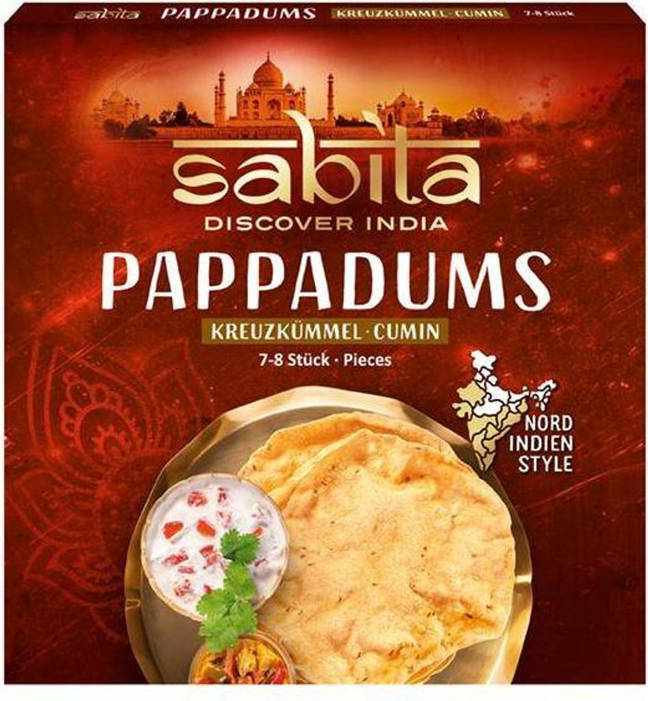 Sabita Pappadums Kreuzkümmel 100 G Faltschachtel Vegan Produktbild 