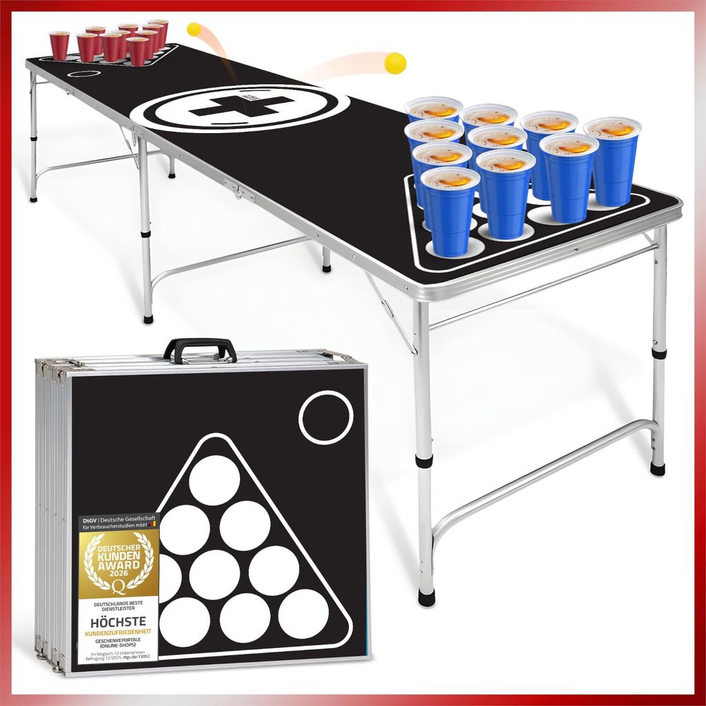 Premium Beerpong Tisch Klappbar in Schwarz/Weiß – Hochwertiger Bierpong Partytisch faltbar für Festivals – Robustes Trinkspiel Zubehör