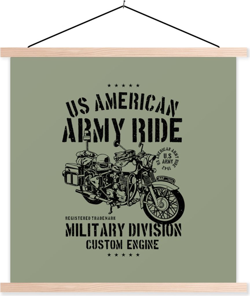 MuchoWow Textilposter Mancave - Motorrad - Amerika - Oldtimer 40x40 cm mit holzfarbenen Rahmen - Posterleiste