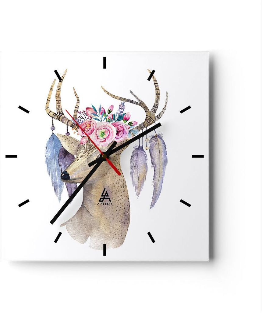 Wanduhr - Quadrat - Glasuhr - Lieber Kopf hipster illustration - 40x40cm - Schleichendes Uhrwerk - Lautlos - zum Aufhängen bereit - Dekoration Mod...