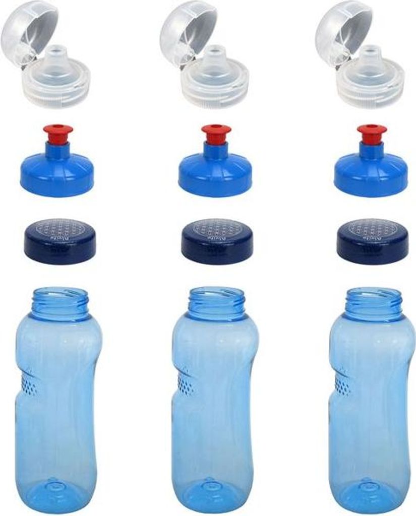 3x 0,5L Kavodrink Wasserflasche mit Lebensblume-Deckel + 3x FlipTop + 3x Push-Pull