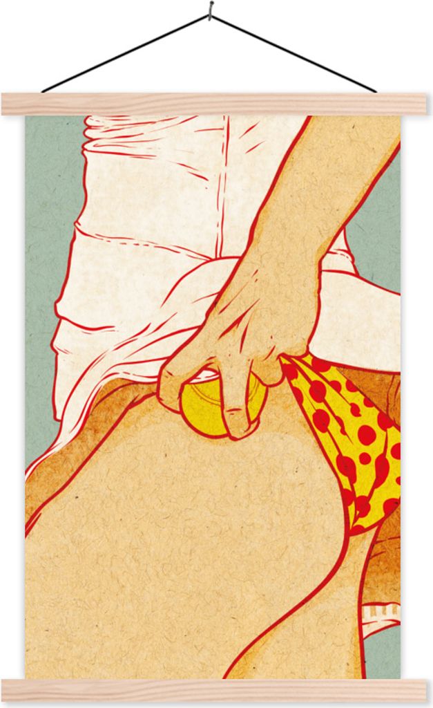 MuchoWow Textilposter Vintage - Tennis - Unterwäsche 40x60 cm mit holzfarbenen Rahmen - Poster