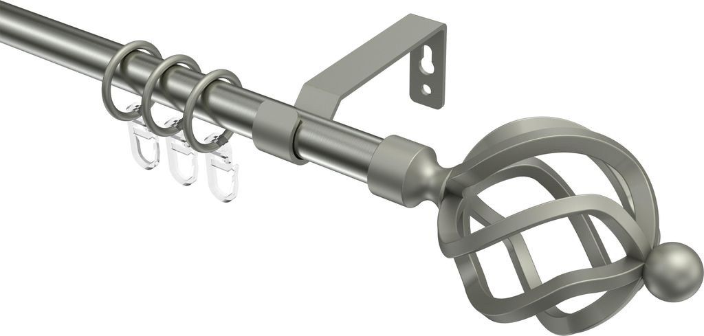 Interdeco Gardinenstange / Vorhangstange Edelstahl-Optik / Chrom matt, Typ Olymp Paolo (Schmiedekugel), 16 mm Ø 1-läufig, 280 cm
