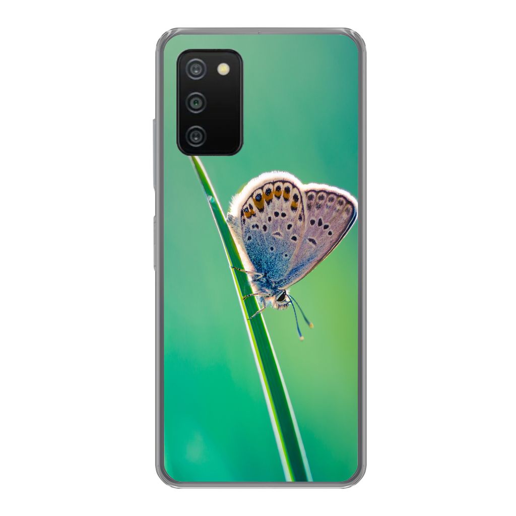MuchoWow Handyhülle Schutzhülle Hülle für Samsung Galaxy A03s Schmetterling - Gras - Licht Silikon Softcase Handy Hülle - Schutz