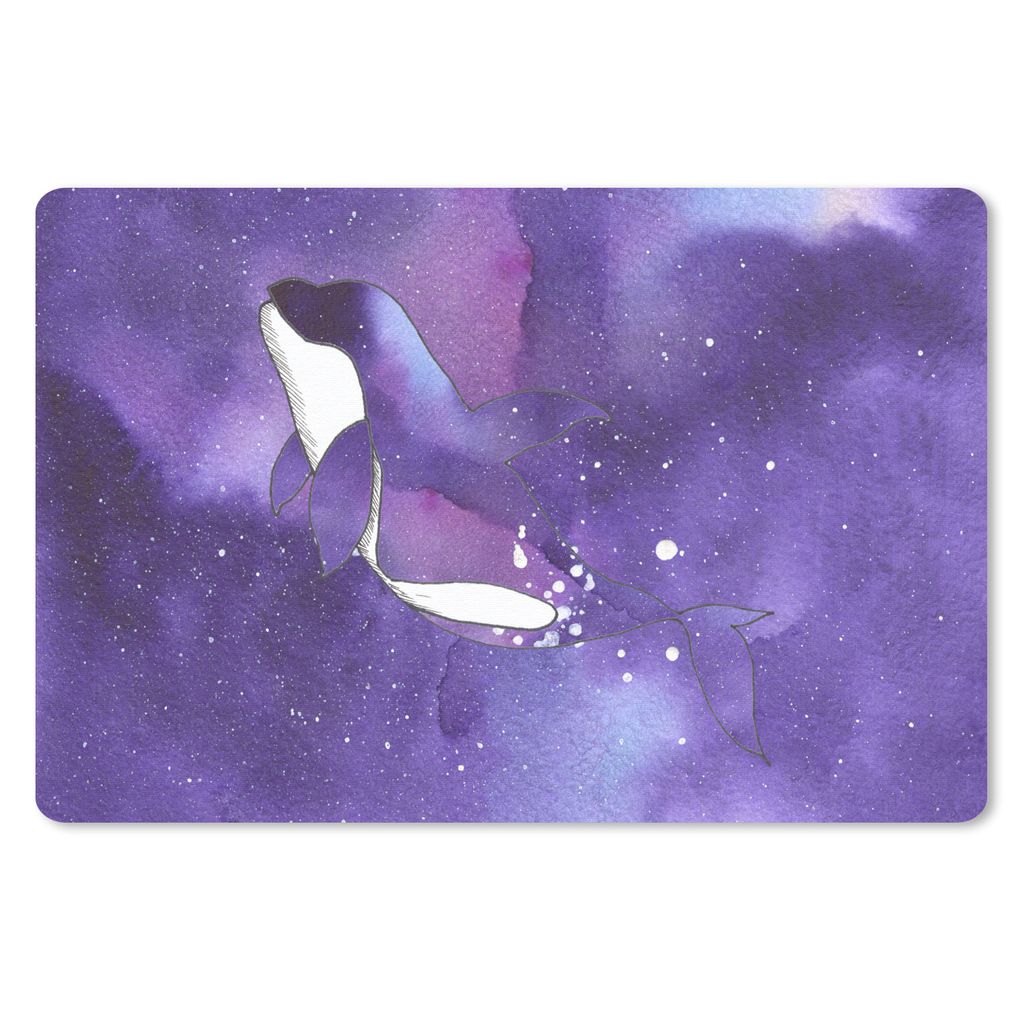 MuchoWow Schreibtischunterlage Tiere - Wal - Lila - Aquarell 60x40 cm - XXL Mauspad - Großes Mauspad