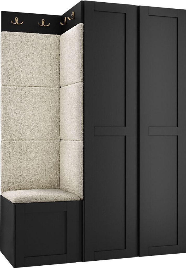 MIRJAN24 Garderoben-Set Orion Ramiro XXIII, Kleiderschrank, Schuhschrank, Kleiderhakenbrett, 7x Paneel 42x42, 8 Kleiderhaken, Metallgriffe (Farbe: ...