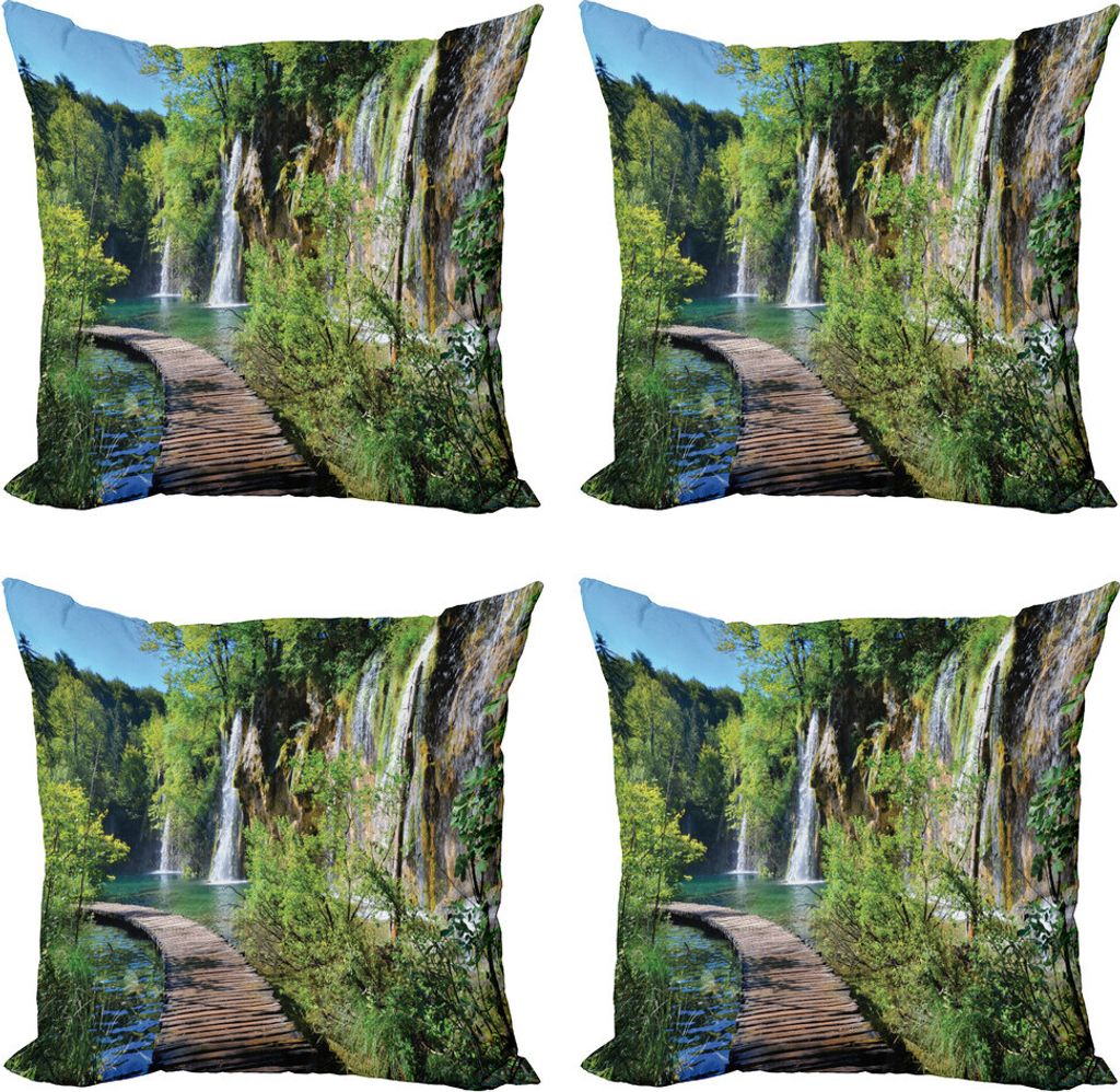 ABAKUHAUS See Theme Kissenbezug Set (4 Stück), Boardwalk Wasserfälle, Moderner Doppelseitiger Digitaldruck, 50 cm x 50 cm, Mehrfarbig