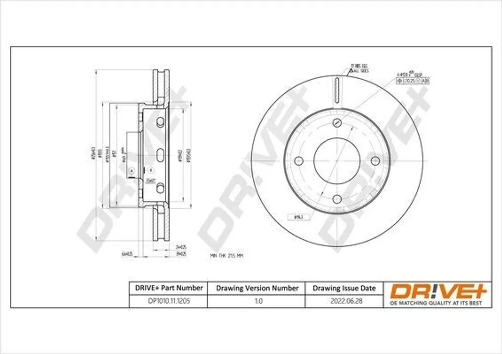 Disque de frein ventilé Dr!ve+ DP1010.11.1205 robuste pour Forfour (454)