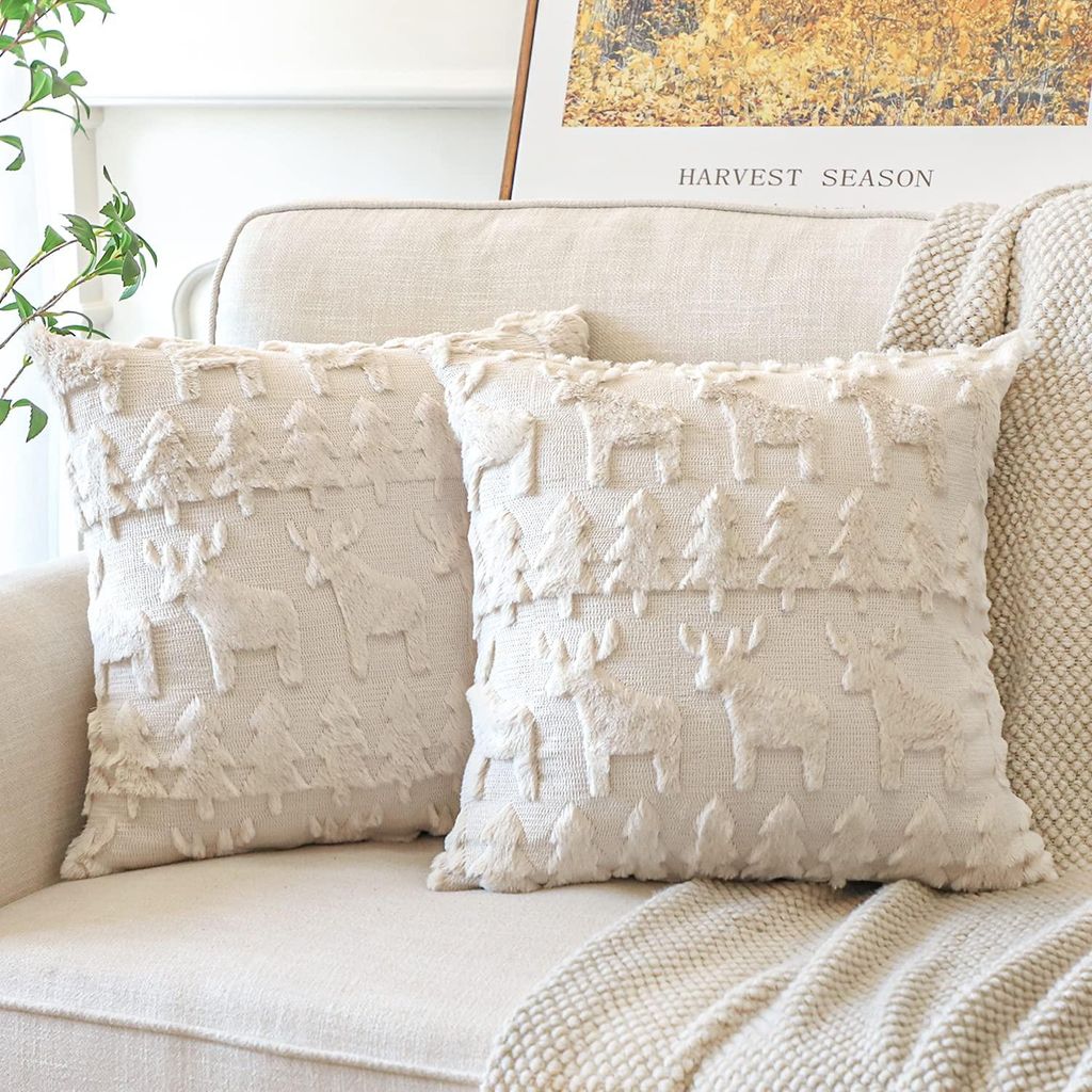 Set mit 2 Kissenbezügen aus weicher, kurzem Wollsamt, dekorative Kissenbezüge im europäischen Stil für Sofa und Schlafzimmer, mit Weihnachtsbau...