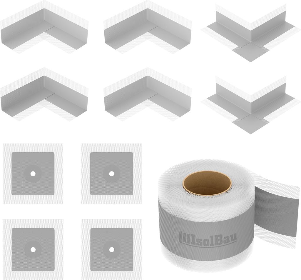 Isolbau 105G Abdichtung Bandset - Dicht-Set für den Innen und außen bereich inkl. 20 m Dichtband, 4x Innenecken, 2x Außenecken & 2x Wandmanschet...