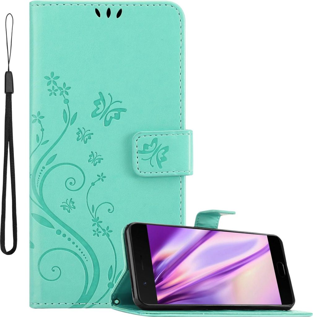 Cadorabo Hülle für OnePlus 5 Schutz Hülle in Türkis Schutzhülle Handy Hülle Etui Case Blumen Flower