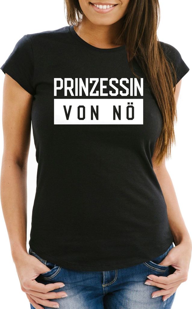 Damen T-Shirt Prinzessin von nö Slim Fit Moonworks schwarz XS