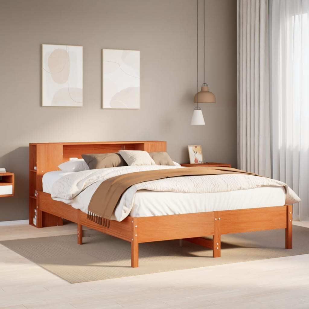 Maison Exclusive - Massivholzbett mit Regal ohne Matratze Wachsbraun 160x200 cm