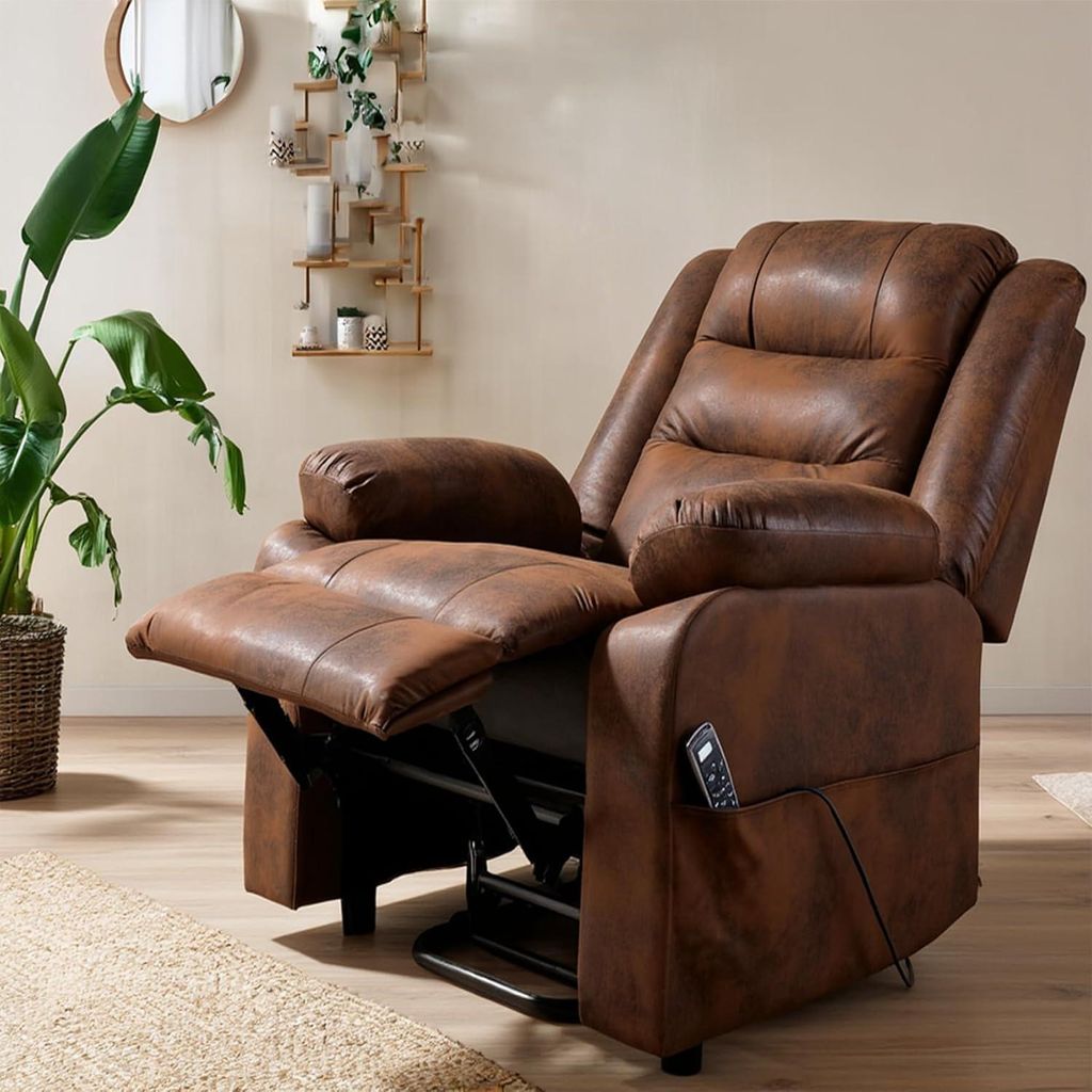 Happy Home Elektrischer Fernsehsessel mit aufstehhilfe, Relaxsessel Massagesessel mit Wärmefunktion, Liegefunktion Verstellbar Schlaffunktion Braun
