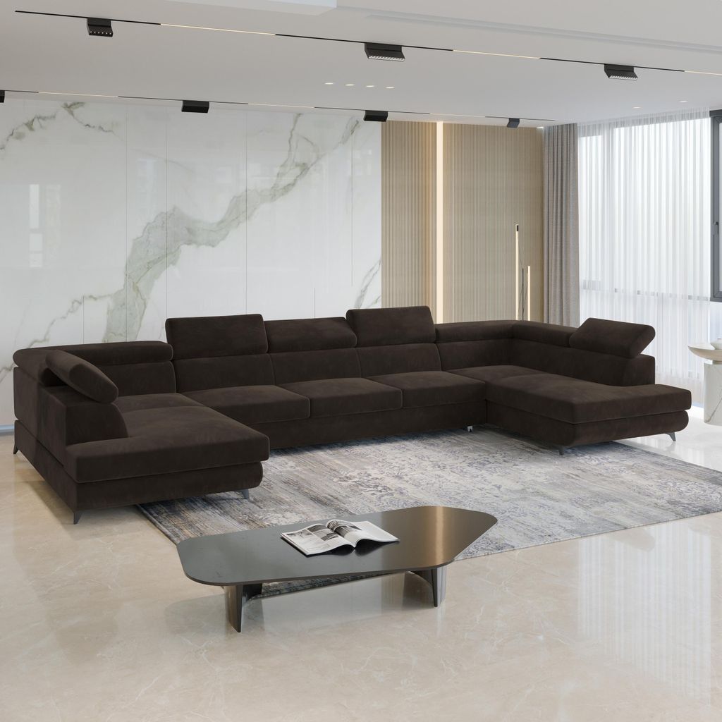 Masseno Ecksofa URMANO mit Schlaffunktion U-Form, Sofa mit Bettkasten, Wohnzimmersofa, Couch, Soffa, Bettsofa, Couchgarnitur- Braun, MONOLITH 29