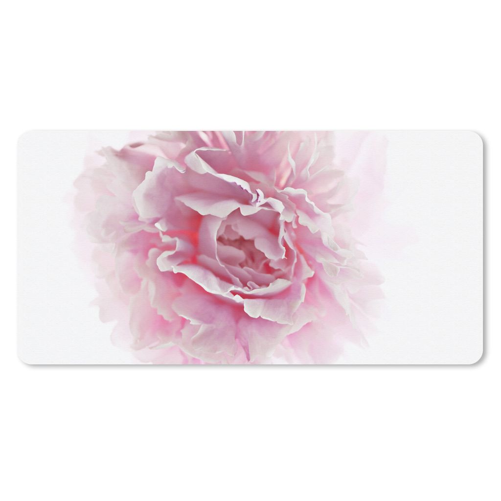 MuchoWow Schreibtischunterlage Draufsicht auf eine rosa Pfingstrose mit weißem Hintergrund 80x40 cm - XXL Mauspad - Gaming Mauspad