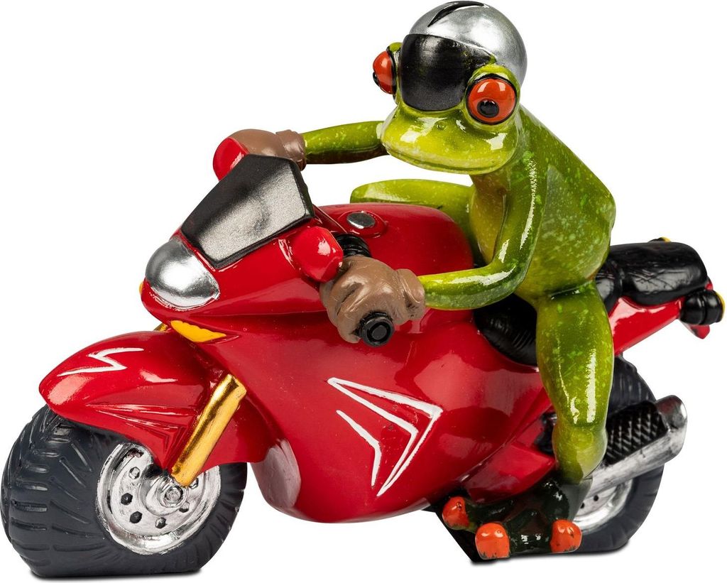 formano Dekofigur Frosch Motorrad handbemalte lustige Froschfigur auf rotem Bike
