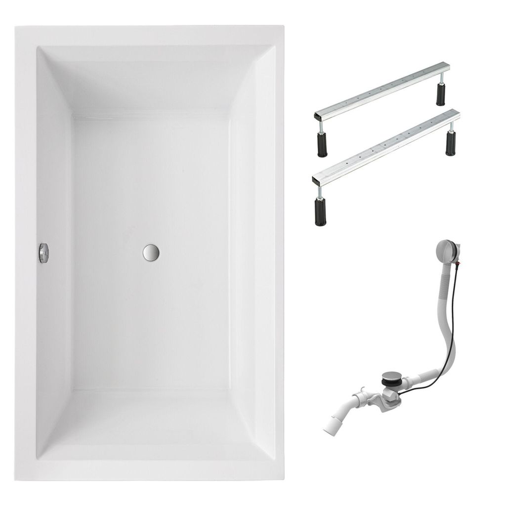 Schulte Badewanne 190x120 cm Komplettset mit Fußgestell & Ab- und Überlaufgarnitur, Rechteckbadewanne Mare weiß aus Acryl