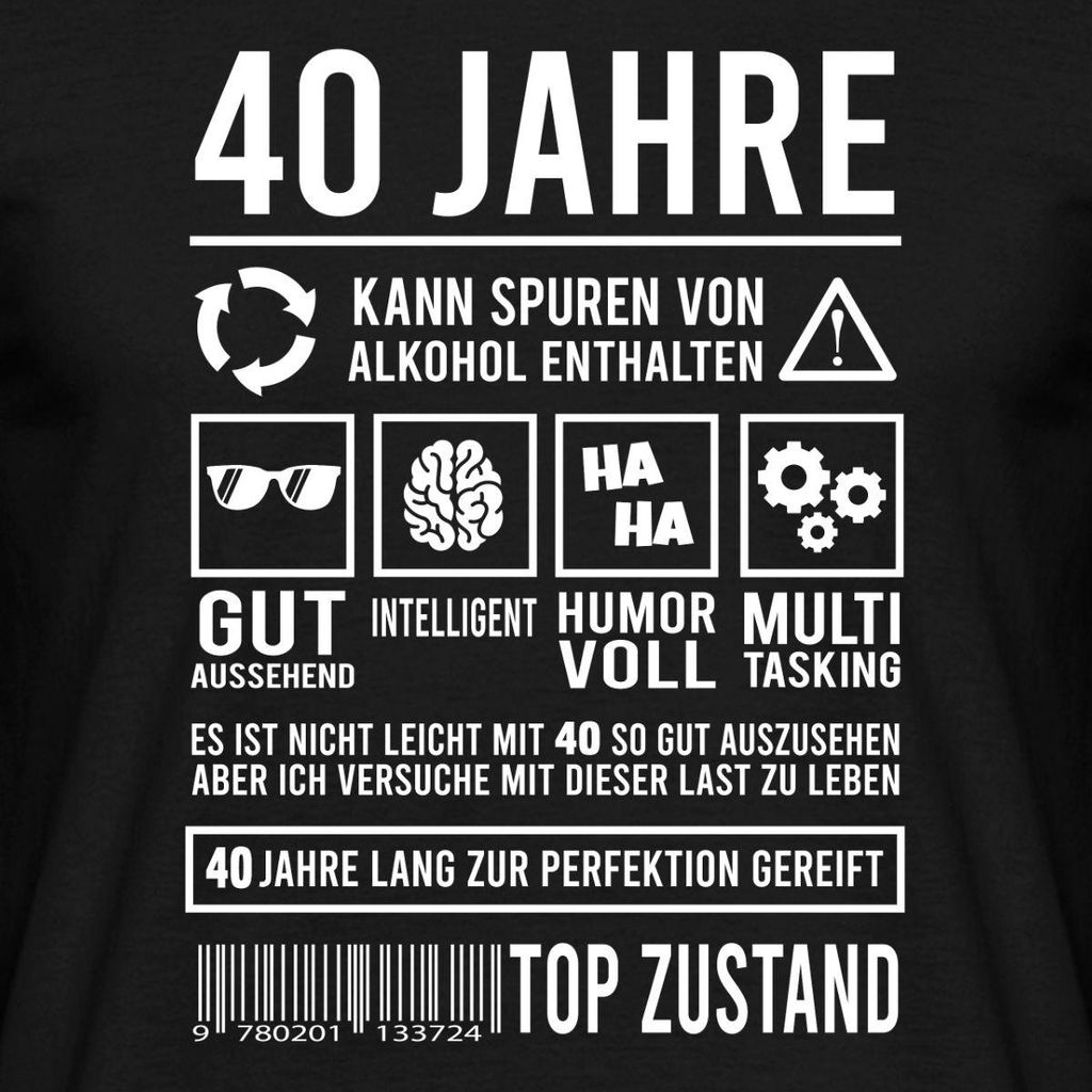 Spreadshirt 40. Geburtstag | Kann Spuren von Alkohol enthalten Männer T-Shirt, XXL, Schwarz