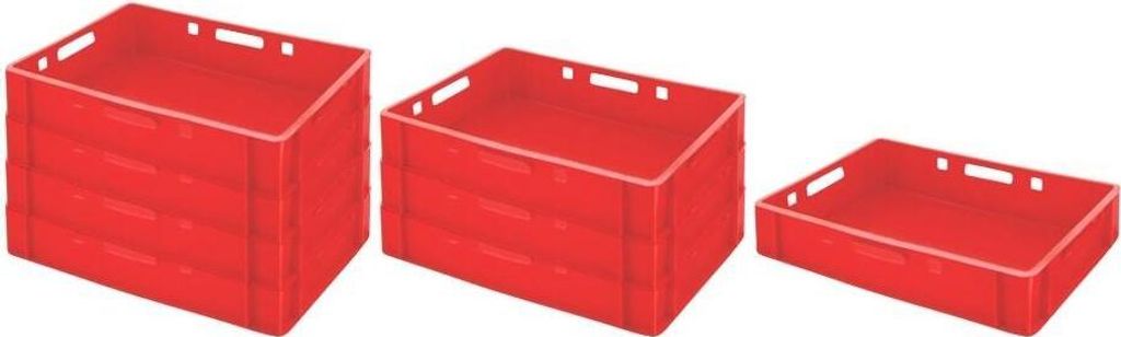 SuperSparSet 8x Eurobehälter Fleischerkasten E1 | HxBxT 12,5x40x60cm | 25 Liter | Rot | Fleischerkiste, Fleischkiste, Metzgerkiste, Fleischbehälter
