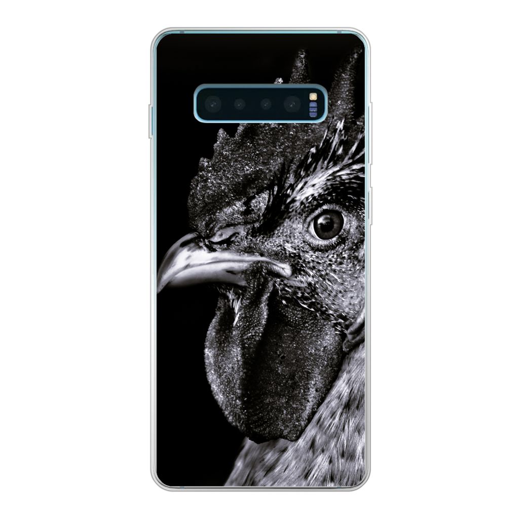 MuchoWow Handyhülle Schutzhülle Hülle für Samsung Galaxy S10 Lite Hahn - Vogel - Schwarz - Weiß Silikon Softcase Handy Hülle - Schutz