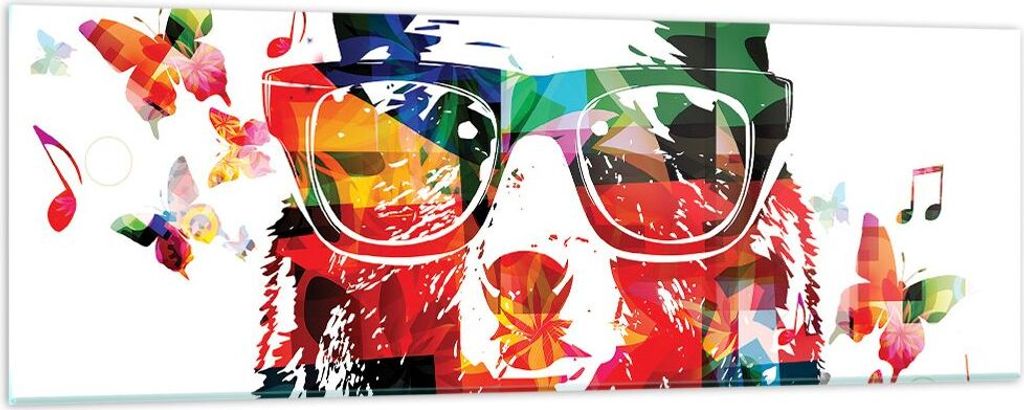 Bilder auf glas - Bär Gläser Grizzly hipster - 90x30cm - Glasbilder - Wandbilder - Kunstdruck - zum Aufhängen bereit - Wanddekoration aus Glas -...