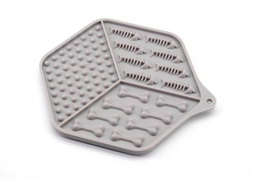 Masilic Schleckmatte Hund, Leckmatte aus Silikon für Welpen Katze, HEX, 18,5x15,5cm, Grau, Slow Feeder mit Saugnäpfen, Rutschfeste Futtermatte Li...