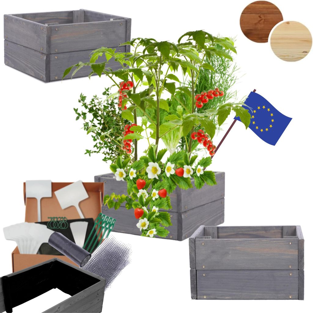 MODO24 Hochbeet Holz, Pflanzkasten, Massivholz, Kiefer, Kräuterbeet, Blumenkasten, Garten, Terrasse, 18x33x30 cm, Grau, ZP06