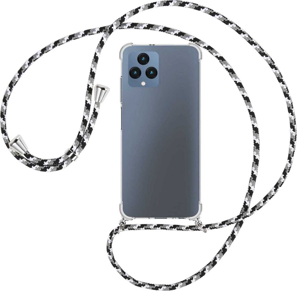 Handykette Backcover-Schutzhülle mit Band (Metall silberfarben) für Telekom T Phone (T-Mobile Revvl 6 5G) - schwarz/grau/weiß