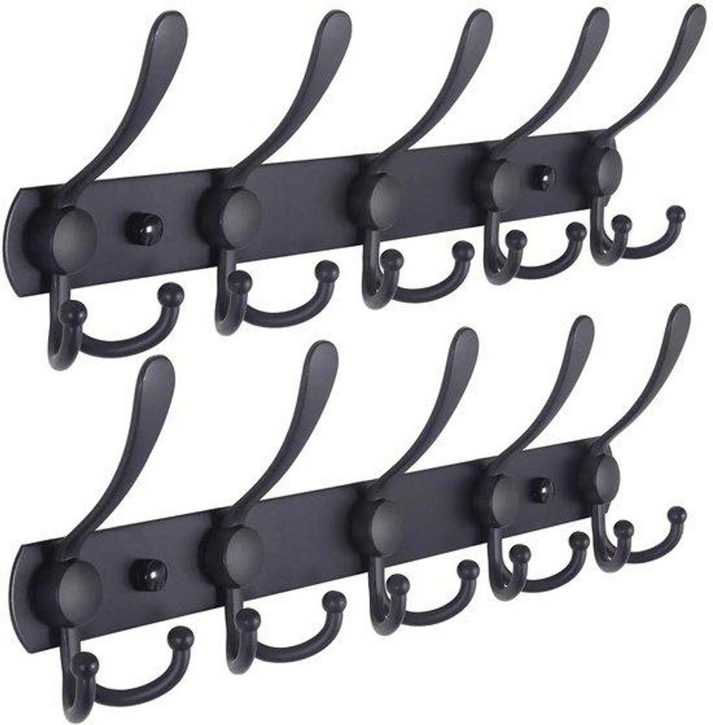 JustValue Wandgarderobe 2er-Set – je 15 Haken – 45 cm – Metall – Schwarz