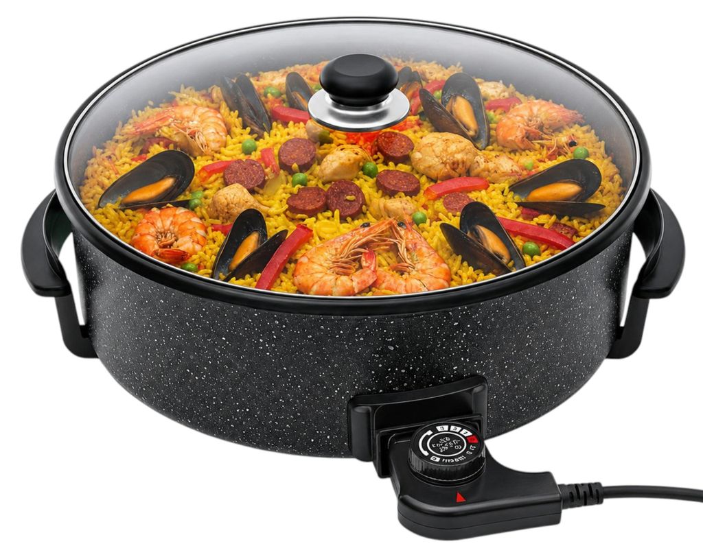SHOV Elektrische Pizzapfanne Ø36 cm – 1500 W, Glasdeckel & Produktbild 