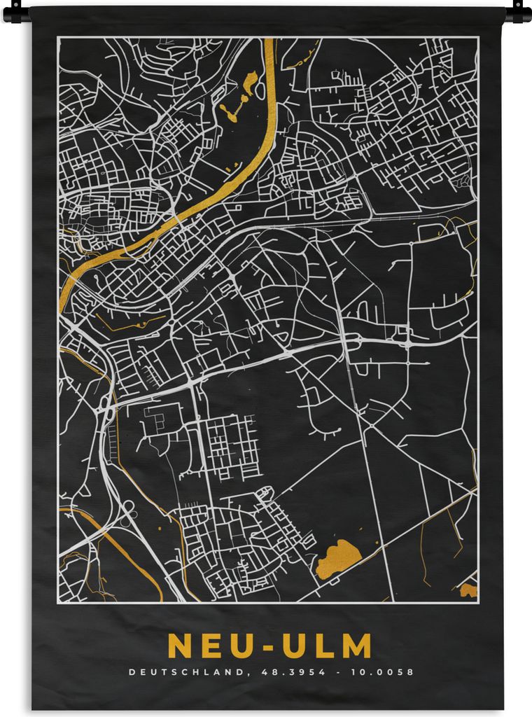 MuchoWow Wandteppich Wandbehang Gold - Deutschland - Karte - Neu Ulm 90x135 cm Tapisserie Dekoration Wandtuch - Baumwolle - Wandskulptur