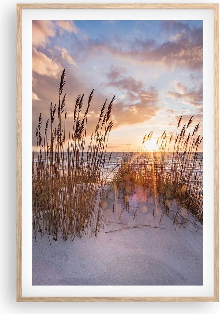 Gerahmtes Poster - Rahmen in heller Eiche - Westen auf der Strand - 61x91,5 cm - Wand Bild - Wanddeko - Wandbilder - Kunstposter - Wandposter - Bil...