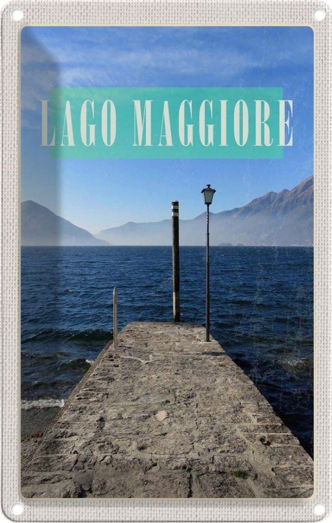 vianmo Blechschild 30x20 cm Lago Maggiore Insel Meer Gebirge Bildmotiv Reisemotiv Abenteuer Reisen Urlaub