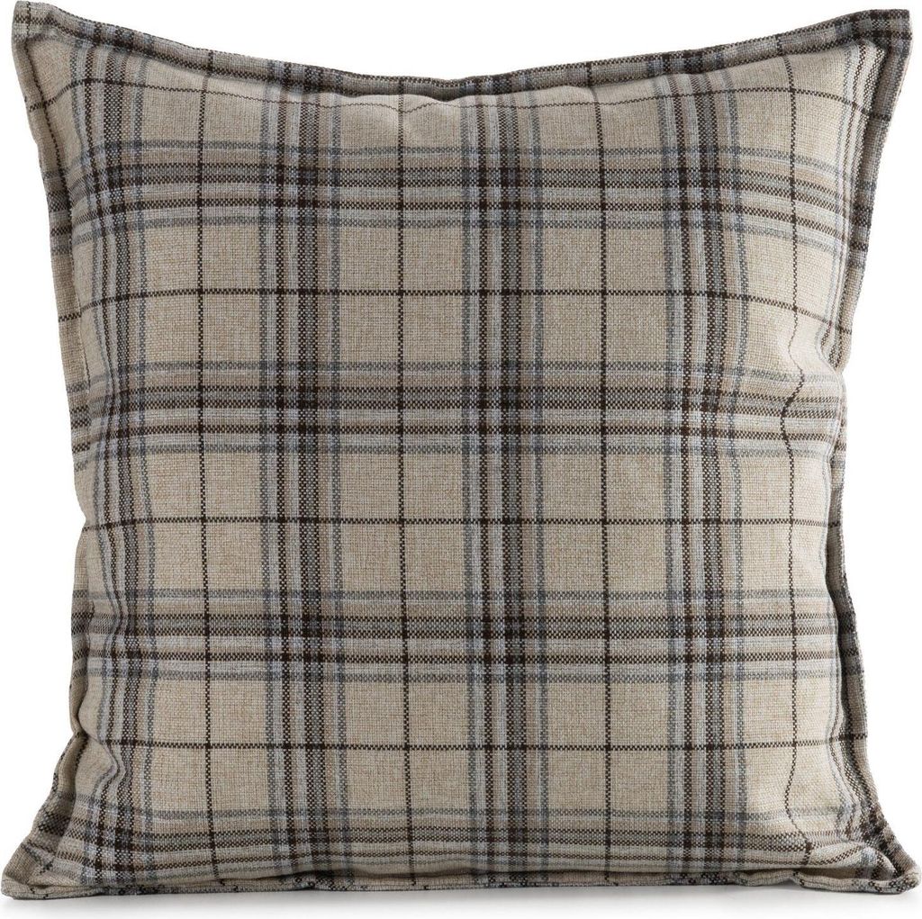 EUROFIRANY | Kissenbezug - 45 x 45 cm - cremefarbene karierte Kissenhülle - Garten