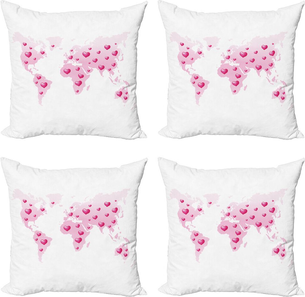 ABAKUHAUS Prinzessin Kissenbezug Set (4 Stück), Globale Punkte Herz-Liebe, Moderner Doppelseitiger Digitaldruck, 40 cm x 40 cm, Baby-Rosa-Weiß Fu...