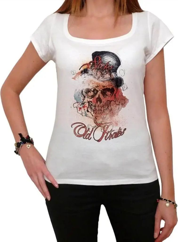 Damen Grafik T-Shirt Alter Piratenschädel – Old Pirates Skull – Öko-Verantwortlich Vintage Jahrgang Kurzarm Lustige Druck Geburtstag Geschenk...