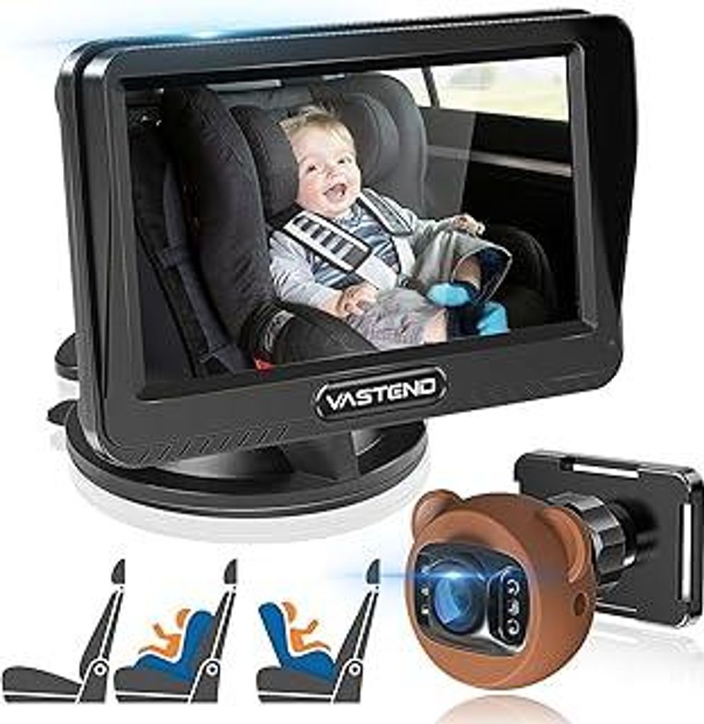 Baby Auto Kamera 1080P, 4,3 HD Spiegel Baby Rücksitz Monitor 150°Weitwinkel, Nachtsicht Auto Spiegel Display, Sicherheit Autositz, Bewegung des ...