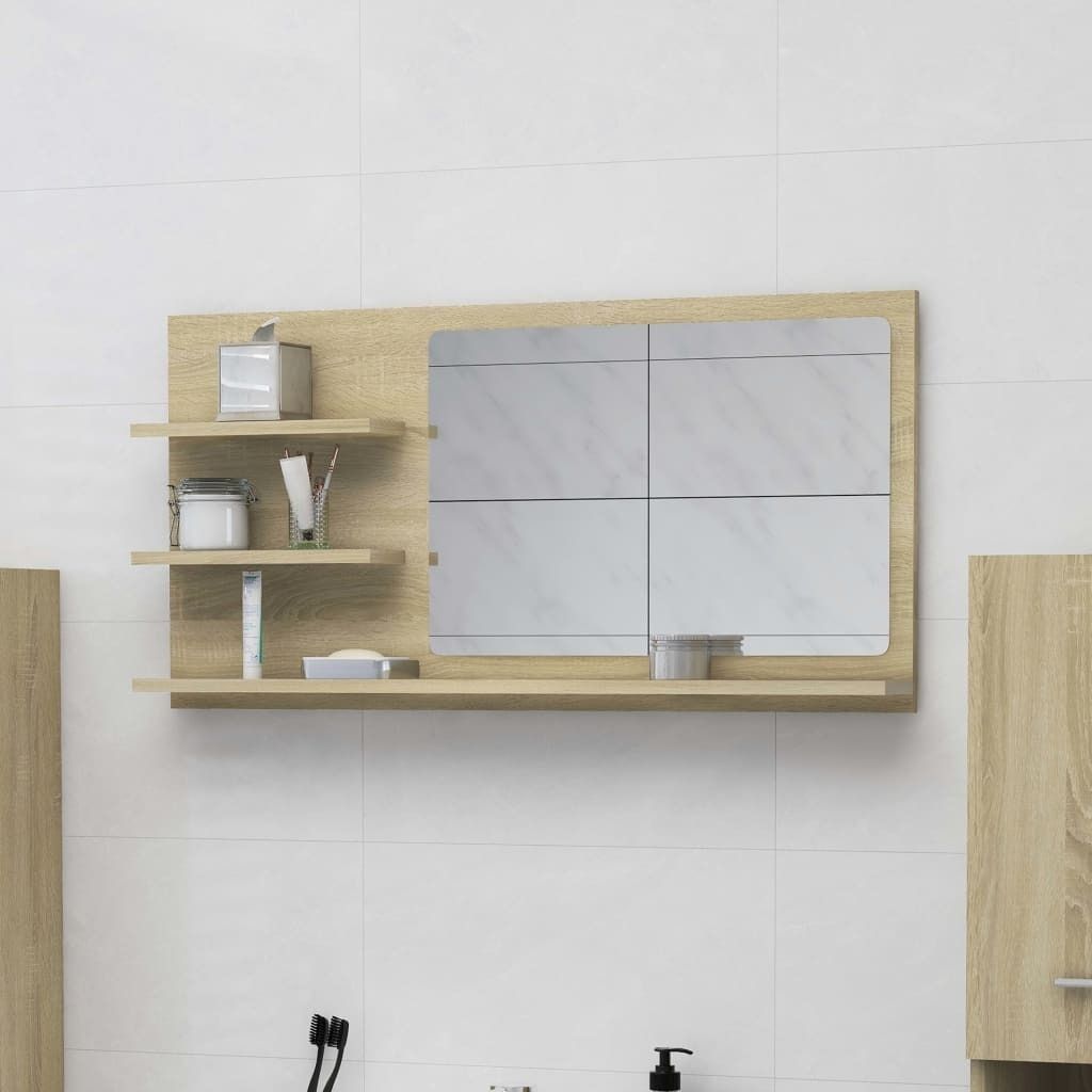 The Living Store Badspiegel Sonoma-Eiche 90x10,5x45 cm Holzwerkstoff