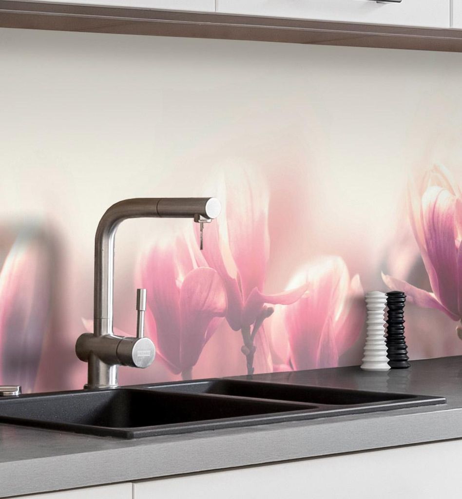 Küchenrückwand selbstklebend rosa Blumenfeld Spritzschutz Folie 400 x 60cm