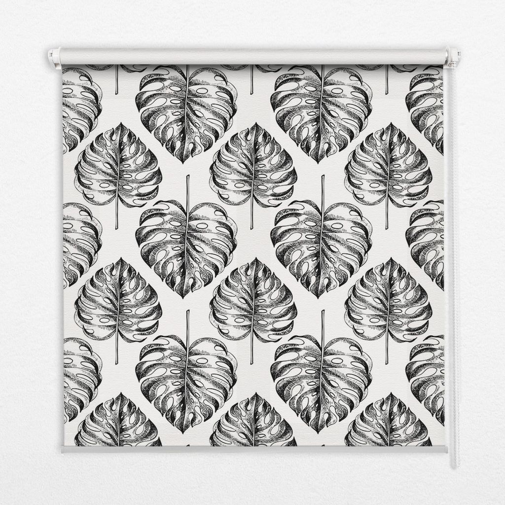 Seitenzug-Rollo Fensterrollo Jalousie - Thermo-Rollo Verdunkelungsrollo - 120x180 cm - Graue Blätter