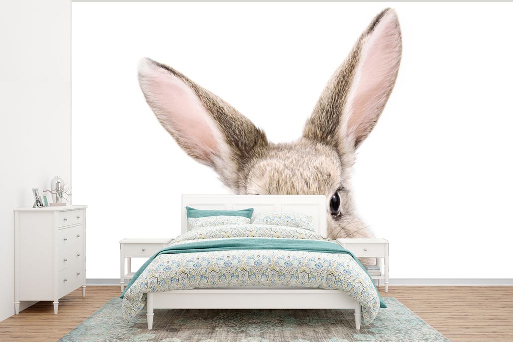 MuchoWow Fototapete für Wohnzimmer oder Schlafzimmer Wandtapete Vinyl Motivtapete Kaninchen - Tiere - Natur - Braun - 350x260 cm - Wohnzimmer-Ta...