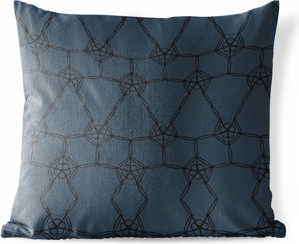 MuchoWow Outdoor Kissen - Muster - Luxus - Schwarz - Blau - 50x50 cm - Wetterfest - Lounge Kissen - Komfortabel - Kissen mit Bild