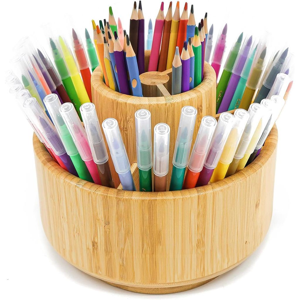 Stifthalter,Bamboo Desk Organizer, große Kapazität Pen Holder Lagerung für Bleistifte,Farbstifte, Pinsel,360 Grad drehbar Büro Veranstalter,20x...