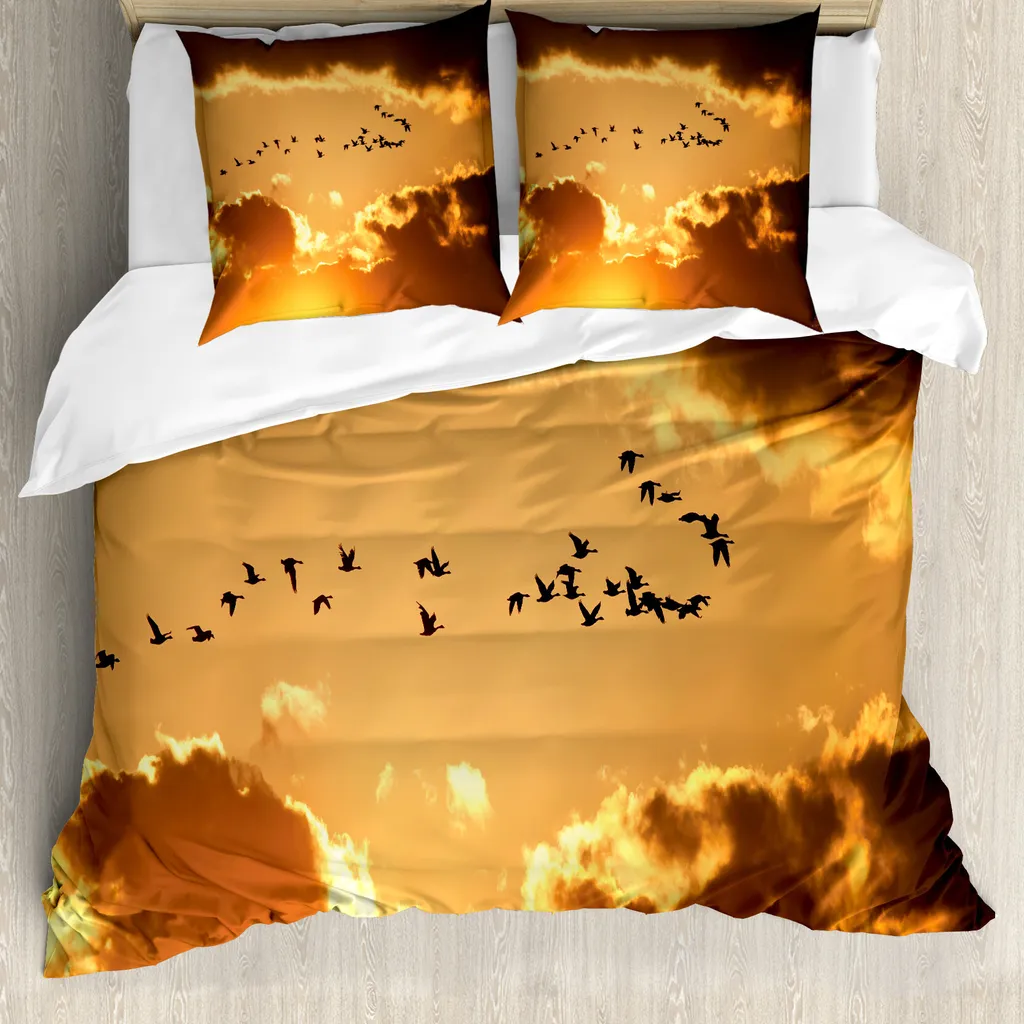 Copripiumino Boho-Chic Uccelli ABAKUHAUS 155x220 - Marrone Giallo