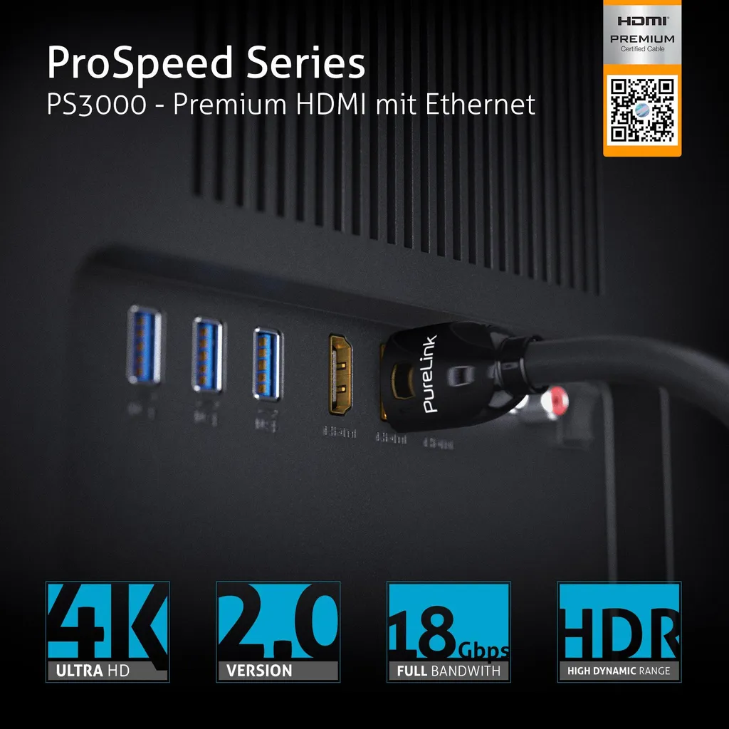 Câble HDMI Premium Ethernet PureLink PS3000 - Qualité d'image 4K HDR 5m - 3