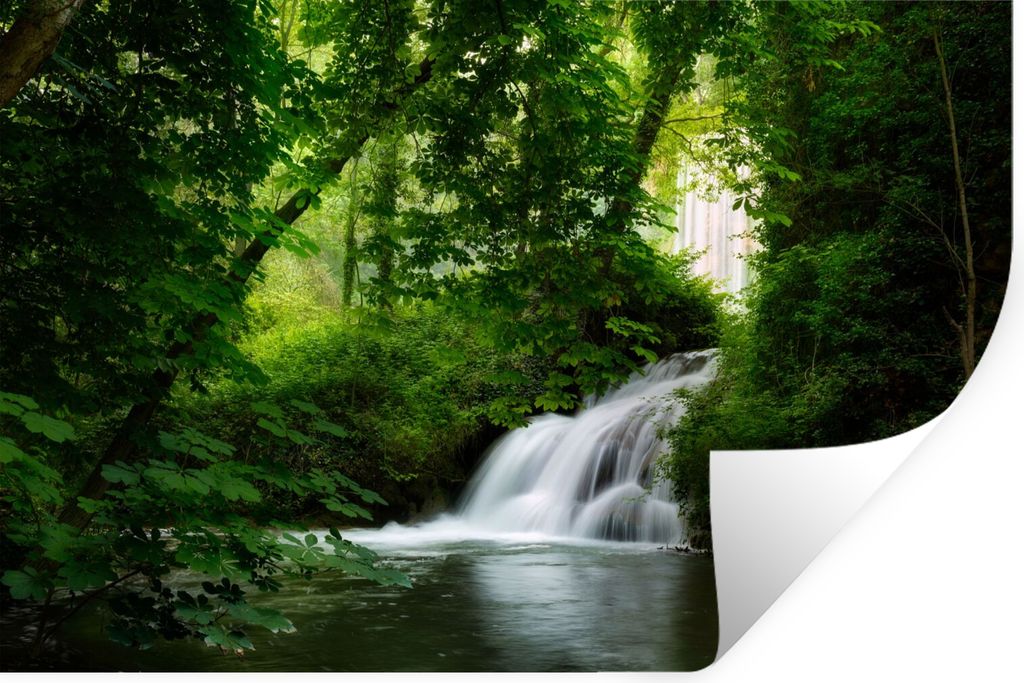 MuchoWow Wandtattoo Wandsticker Wandaufkleber Wasserfall - Natur - Grün 90x60 cm Selbstklebend und Repositionierbar - Aufkleber